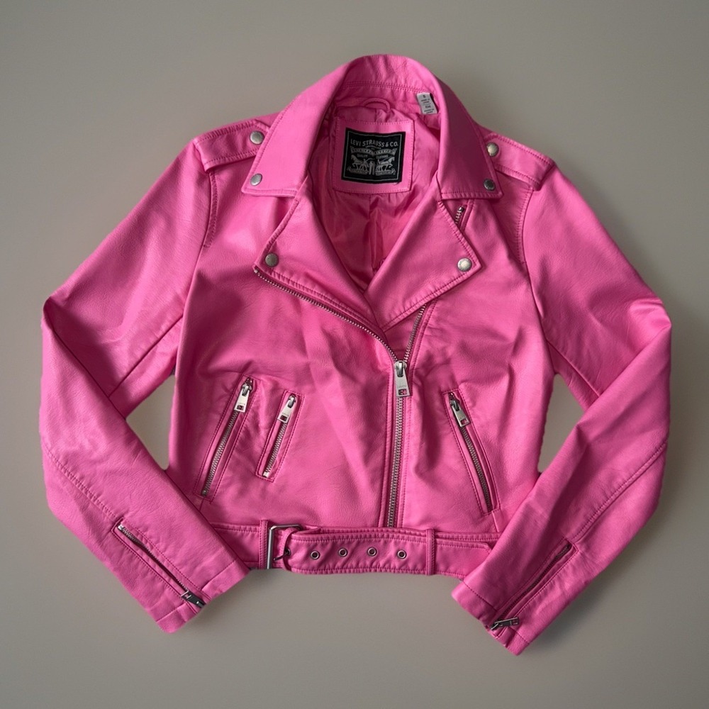 Levis Faux Leather Bright Pink Moto Jacket Womens‎ Size Small